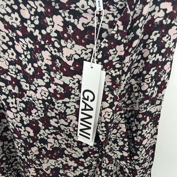 Ganni Maroon White Black Floral Ruffle Hem Skirt US 4 / EU 36 – Eco Viscose, NWT - Picture 5 of 7